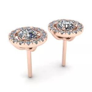 Round Diamond Halo Stud Earrings in 18K Rose Gold - Photo 2