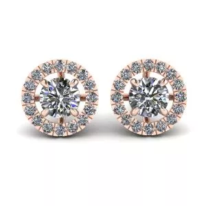 Round Diamond Halo Stud Earrings in 18K Rose Gold
