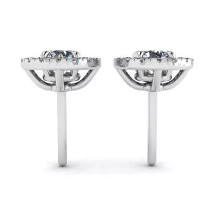 Round Diamond Halo Stud Earrings in 18K White Gold - Photo 1