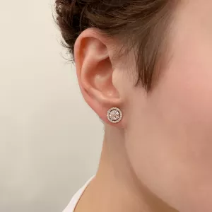 Round Diamond Halo Stud Earrings in 18K Yellow Gold - Photo 3