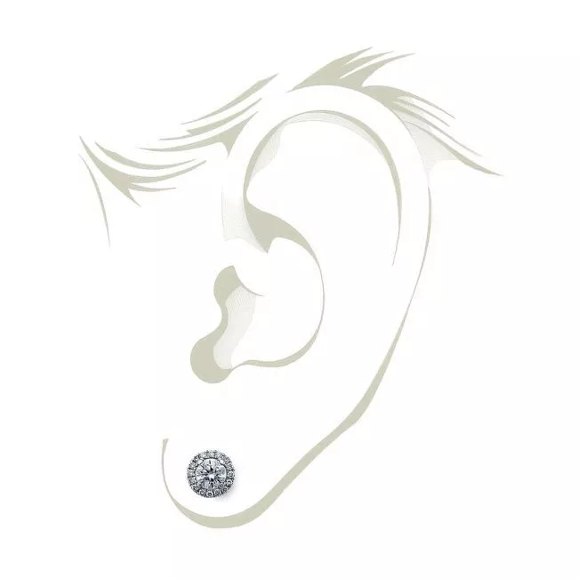 Round Diamond Halo Stud Earrings in 18K Yellow Gold - Photo 4