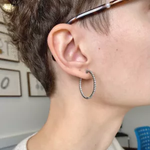 Thin Hoop Earrings with Diamonds Yellow Gold - Photo 3