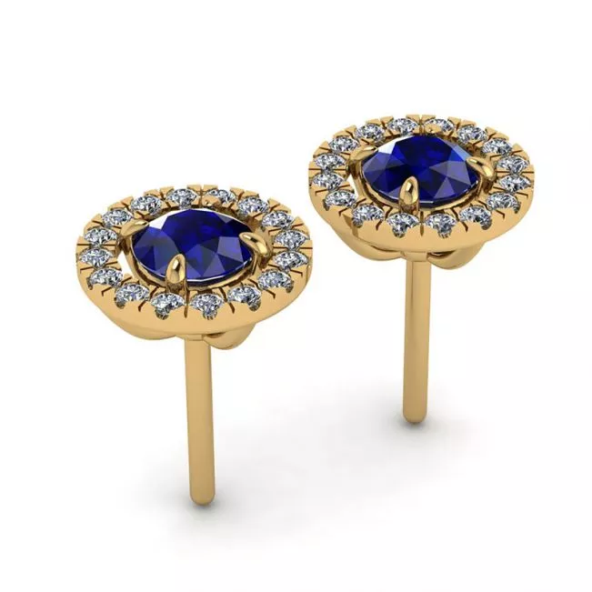 Sapphire Stud Earrings with Detachable Diamond Halo Yellow Gold - Photo 2