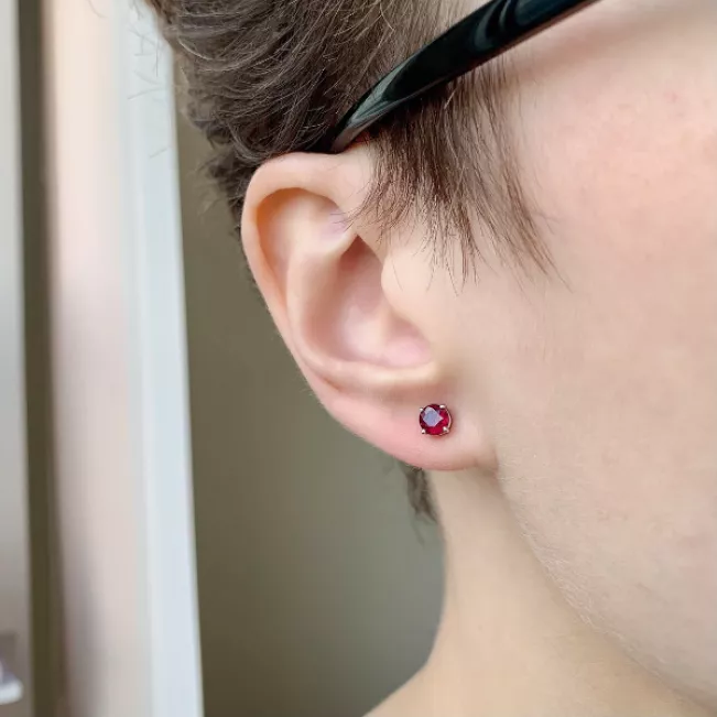 Ruby Stud Earrings with Detachable Diamond Halo Jacket Rose Gold - Photo 3