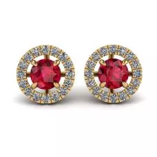 Ruby Stud Earrings with Detachable Diamond Halo Jacket Yellow Gold