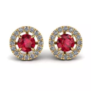 Ruby Stud Earrings with Detachable Diamond Halo Jacket Yellow Gold