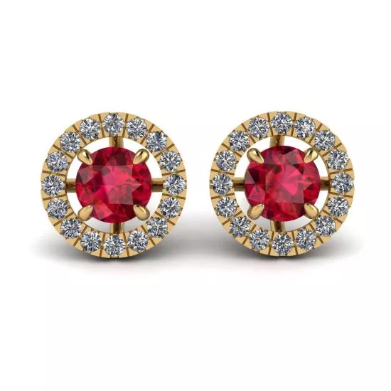Ruby Stud Earrings with Detachable Diamond Halo Jacket Yellow Gold, Enlarge image 1