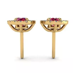 Ruby Stud Earrings with Detachable Diamond Halo Jacket Yellow Gold - Photo 1