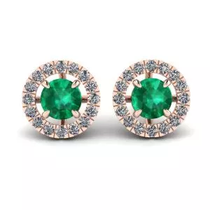 Emerald Stud Earrings with Detachable Diamond Halo Jacket Rose Gold