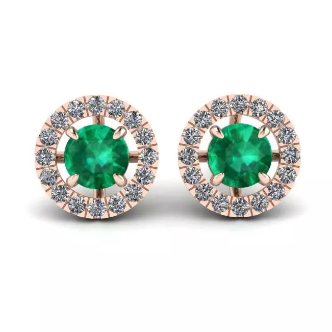 Emerald Stud Earrings with Detachable Diamond Halo Jacket Rose Gold