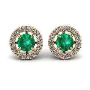 Emerald Stud Earrings with Detachable Diamond Halo Jacket Yellow Gold