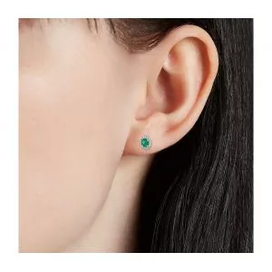 Emerald Stud Earrings with Detachable Diamond Halo Jacket Yellow Gold - Photo 3