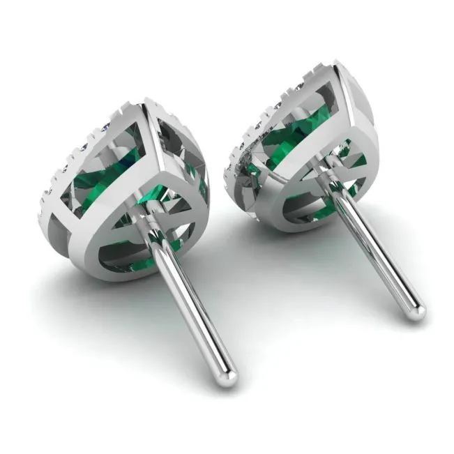 Pear-Shaped Emerald with Diamond Halo Earrings - Photo 2