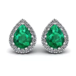 Pear-Shaped Emerald with Diamond Halo Earrings