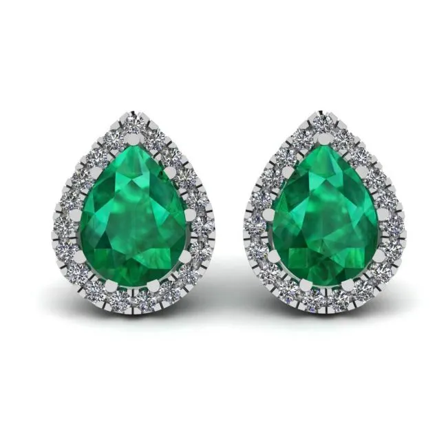 Pear-Shaped Emerald with Diamond Halo Earrings