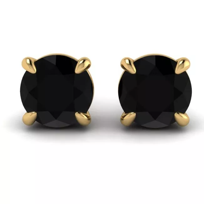 5 mm black diamond stud earrings Yellow Gold 