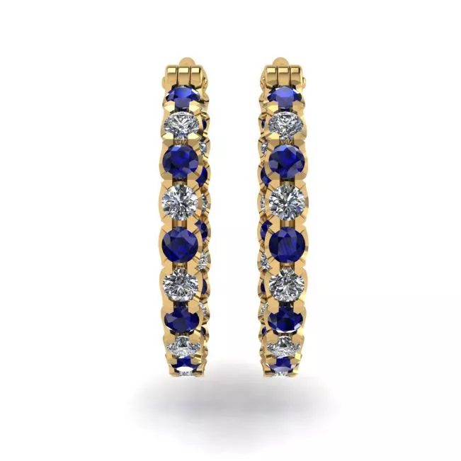 Diamond and Sapphire Hoop Earrings Yellow Gold - Photo 1