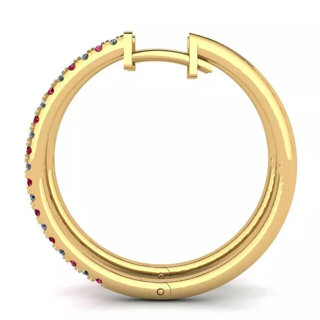 Yellow Gold Hoop Earrings with Rubies and Diamonds  - Photo 1