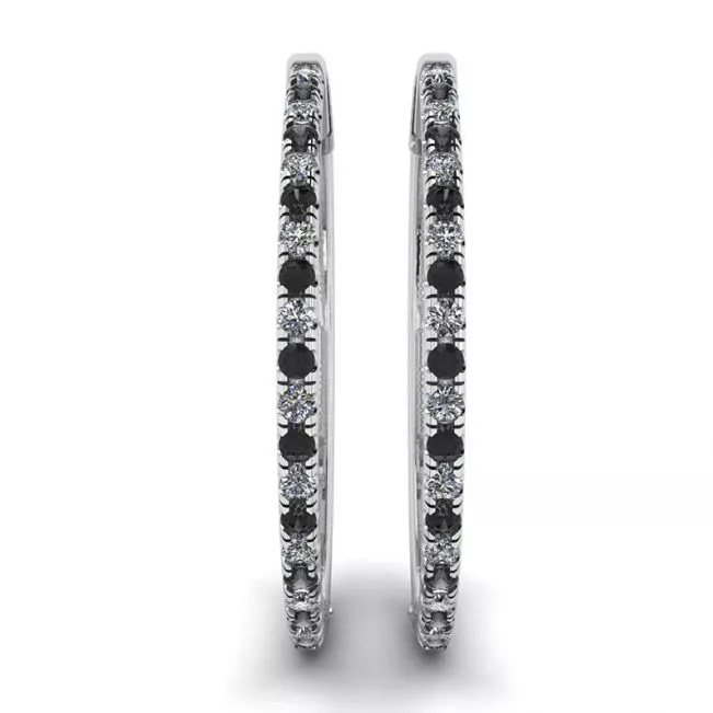 Hoop Black and White Diamond Earrings White Gold - Photo 2