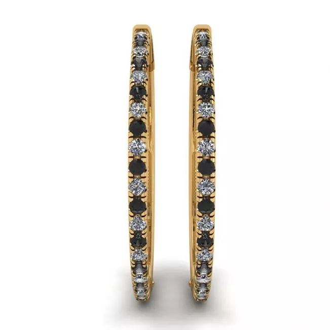 Hoop Black and White Diamond Earrings Yellow Gold - Photo 2
