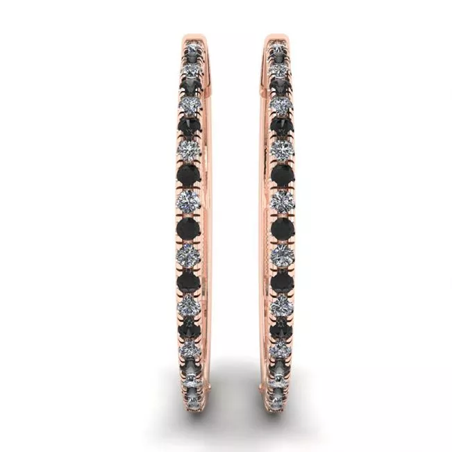 Hoop Black and White Diamond Earrings Rose Gold - Photo 2