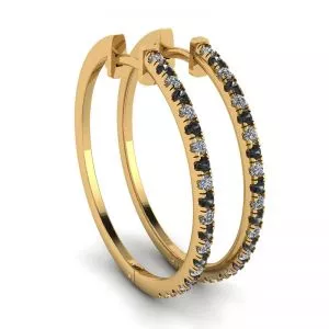 Hoop Black and White Diamond Earrings Yellow Gold