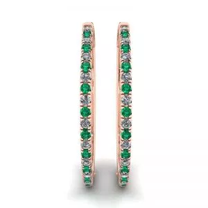 Diamond and Emerald Hoop Earrings Rose Gold - Photo 2