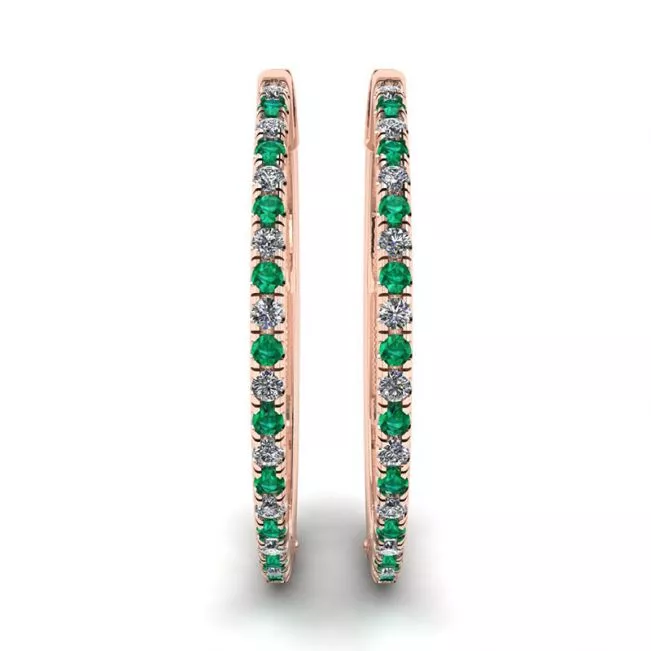 Diamond and Emerald Hoop Earrings Rose Gold - Photo 2