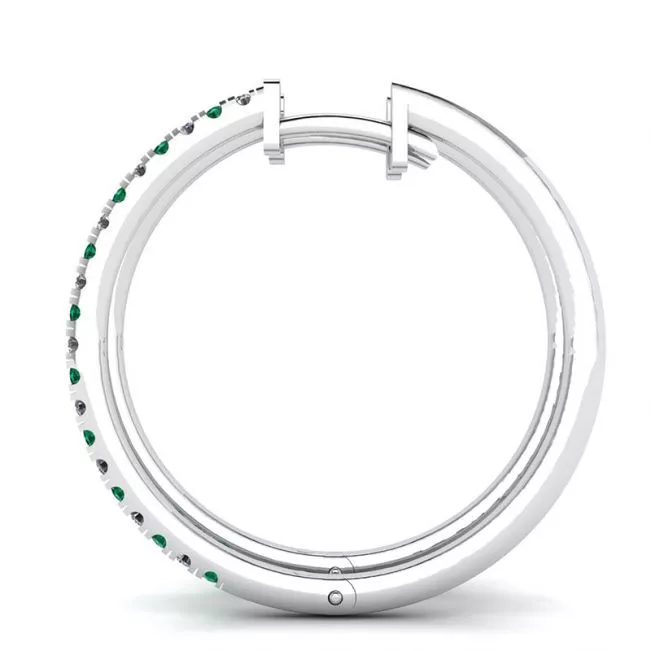 Diamond and Emerald Hoop Earrings White Gold - Photo 1