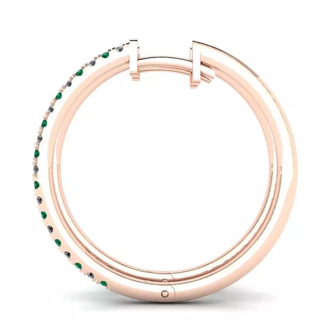 Diamond and Emerald Hoop Earrings Rose Gold - Photo 1