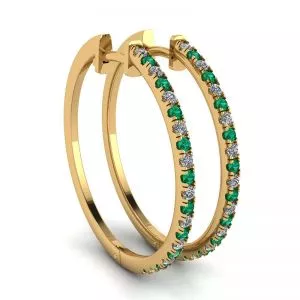 Diamond and Emerald Hoop Earrings Yellow Gold