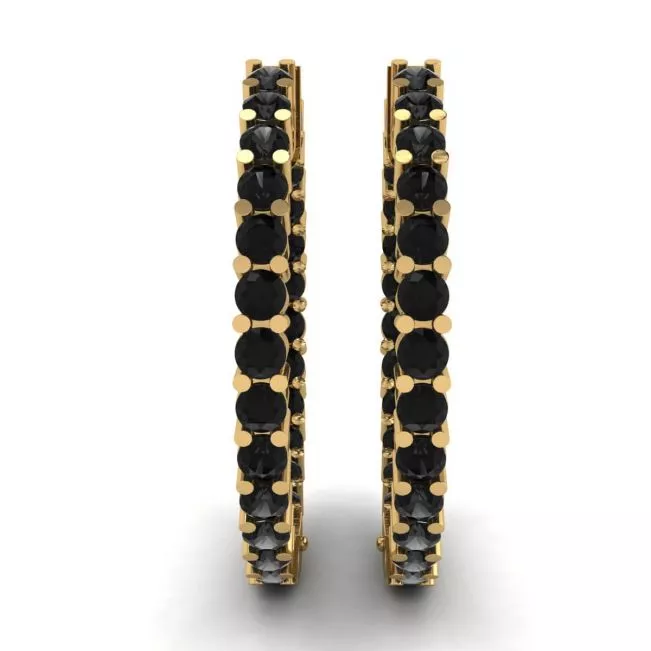 Black Diamond Hoop Earrings Yellow Gold - Photo 2