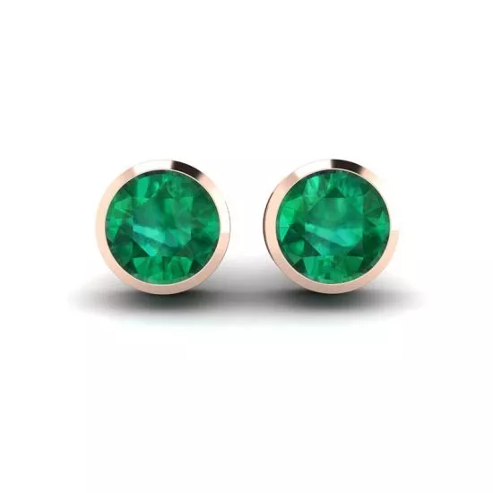 Emerald Stud Earrings in Rose Gold, Enlarge image 1