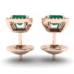 2 carat Emerald with Diamond Halo Stud Earrings Rose Gold - Photo 1