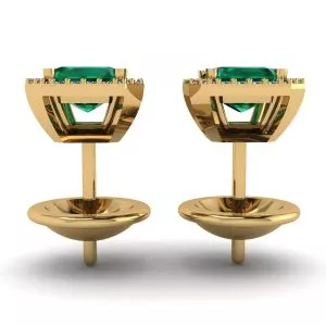 2 carat Emerald with Diamond Halo Stud Earrings in Yellow Gold - Photo 1