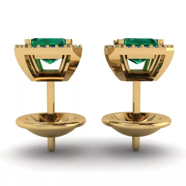 2 carat Emerald with Diamond Halo Stud Earrings in Yellow Gold - Photo 1