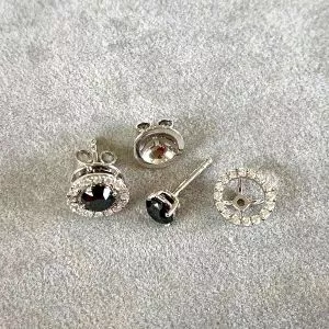 5 mm Black Diamond Studs with Detachable Halo Jackets Yellow Gold - Photo 3