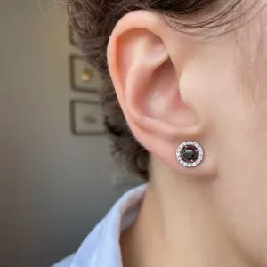 5 mm Black Diamond Studs with Detachable Halo Jackets Yellow Gold - Photo 6