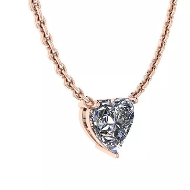 Heart Diamond Solitaire Necklace on Thin Chain Rose Gold - Photo 1