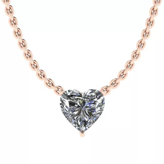 Heart Diamond Solitaire Necklace on Thin Chain Rose Gold