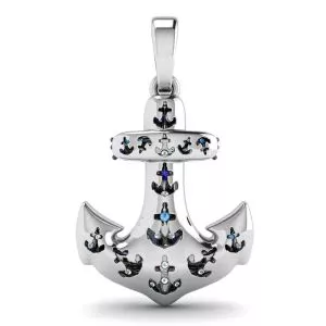 Anchor Sapphire Pendant in 18K White Gold - Photo 2