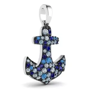 Anchor Sapphire Pendant in 18K White Gold - Photo 1