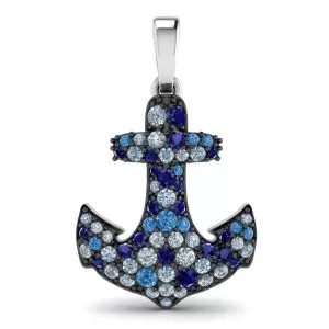 Anchor Sapphire Pendant in 18K White Gold