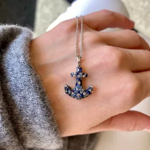 Anchor Sapphire Pendant in 18K White Gold - Photo 4