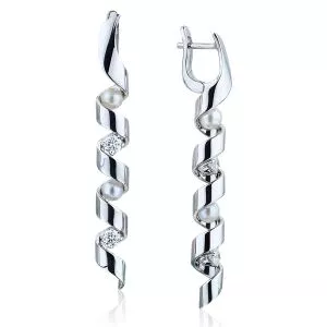 Long Earrings with Sea Pearls and Diamonds - Ruban Collection